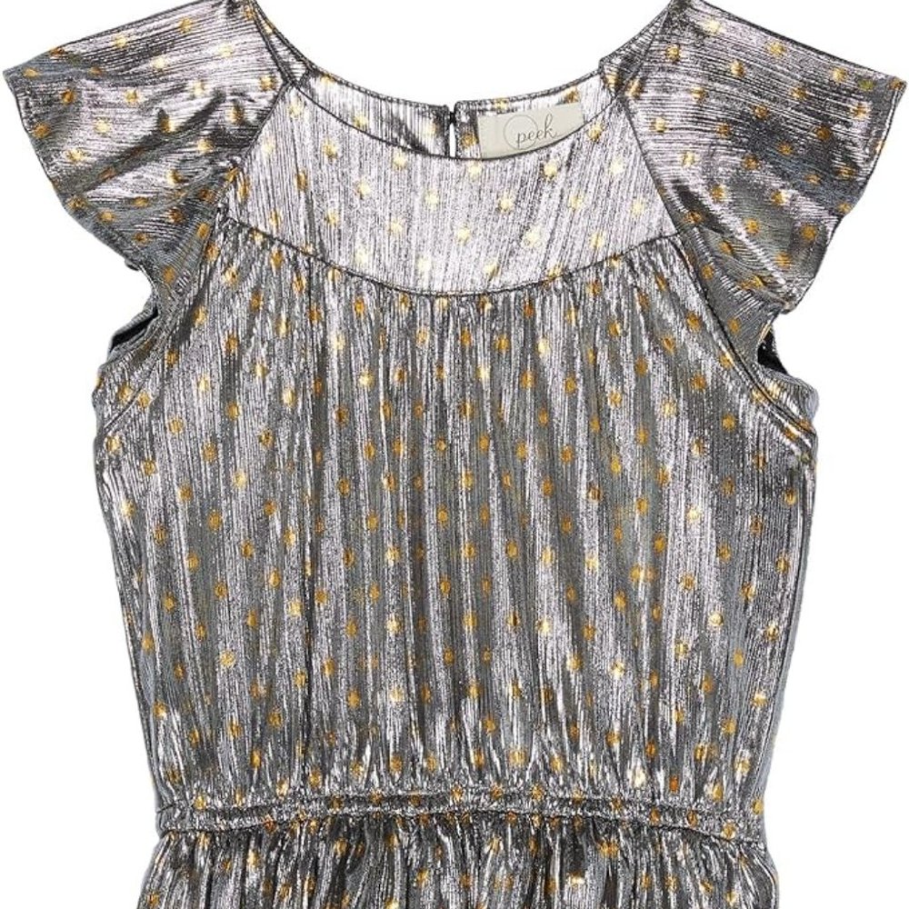Peek Girl's Foil Dot Dress - Girls 8, dark silver with gold dots